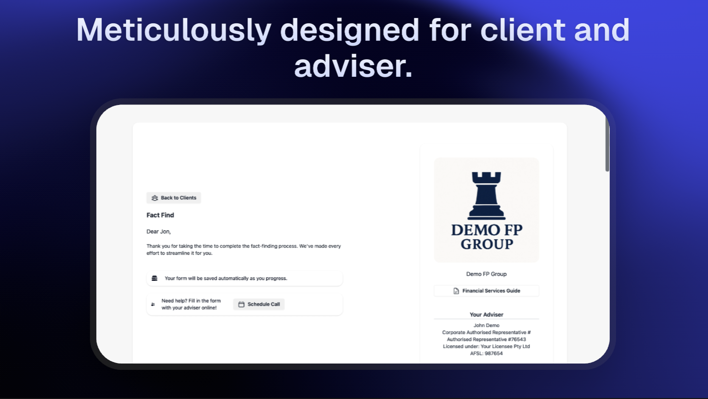 Lens product preview — fact find filling live and syncing to your CRM